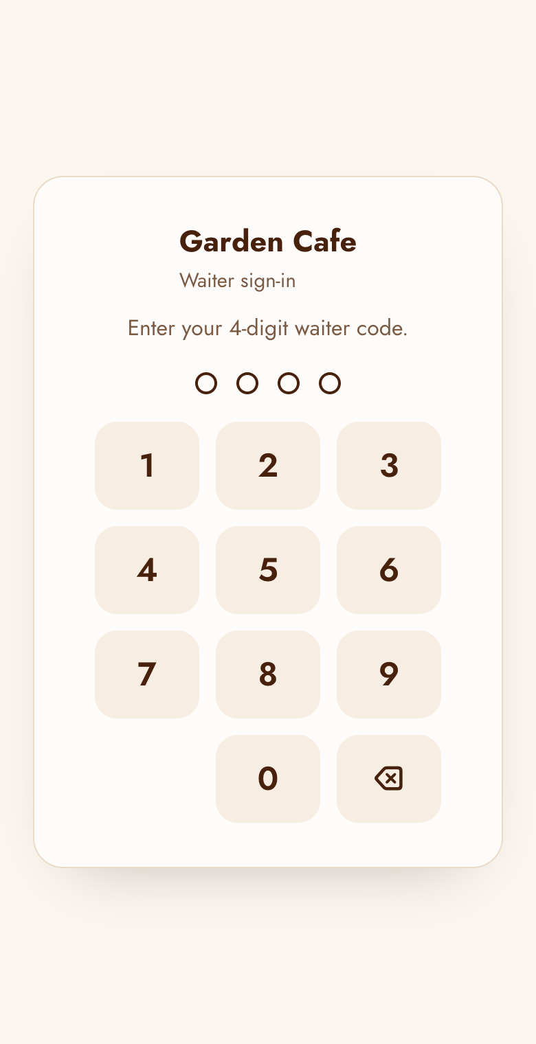 Web waiter sign-in